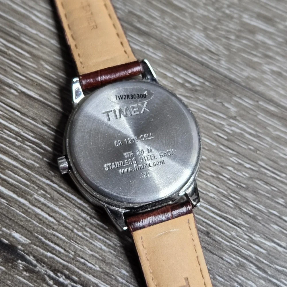 Timex Indiglo Watch TW2R30300 Quartz Cream Dial Brown Cowhide Strap Working 7.5